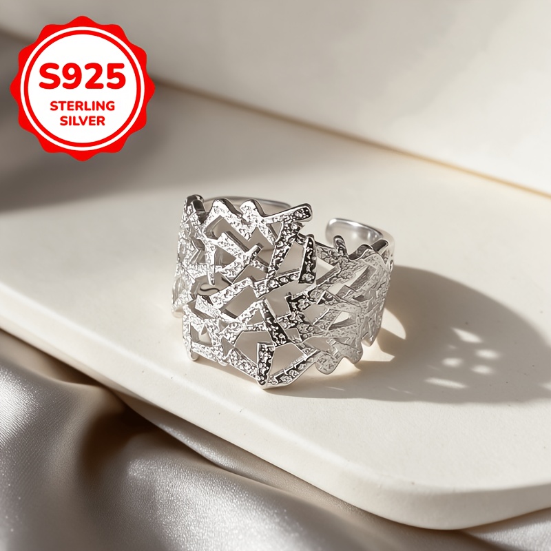 Women's 925 Sterling Silver Irregular Line Texture Adjustable Ring, Gift for Couples
